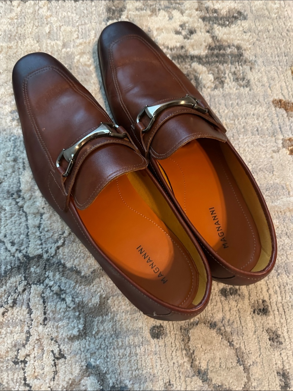 Magnanni Brown Leather Bit Loafers with Orange Insoles